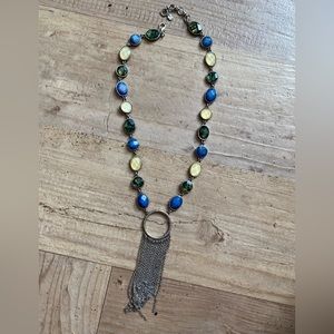 Beautiful silver and crystal necklace from Lucky Brand with silver chain fringe